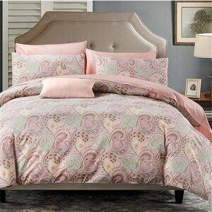 Paisley Pink and Cream King  Duvet Bedding Set Shabby Chic French Cottage vibes